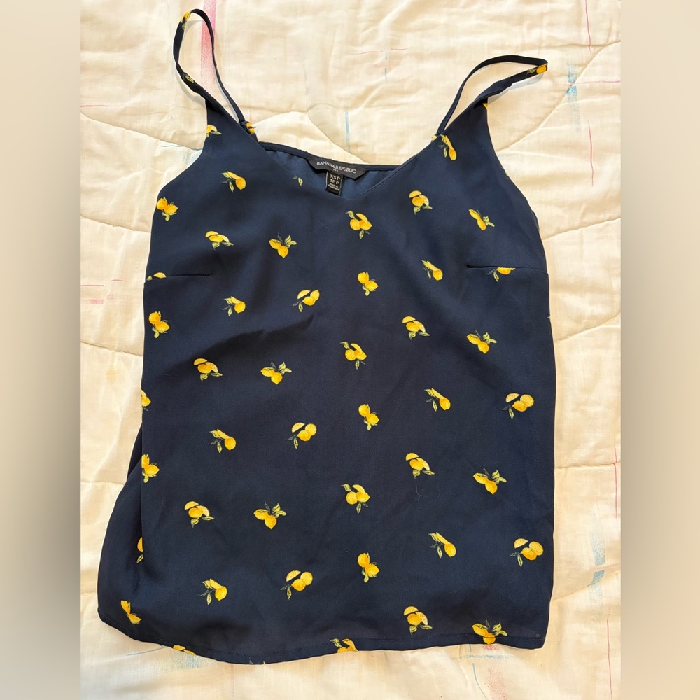 BANANA REPUBLIC Lemon Print Navy Blue Camisole Top, Size XS